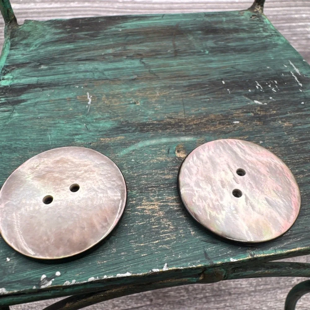 2 Vintage Abalone Shell Round Coat Buttons Sewing Classicore Craft 1950's
